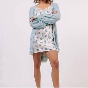 NWT We Are Hah French Blue Make It Double Robe and Slip SET